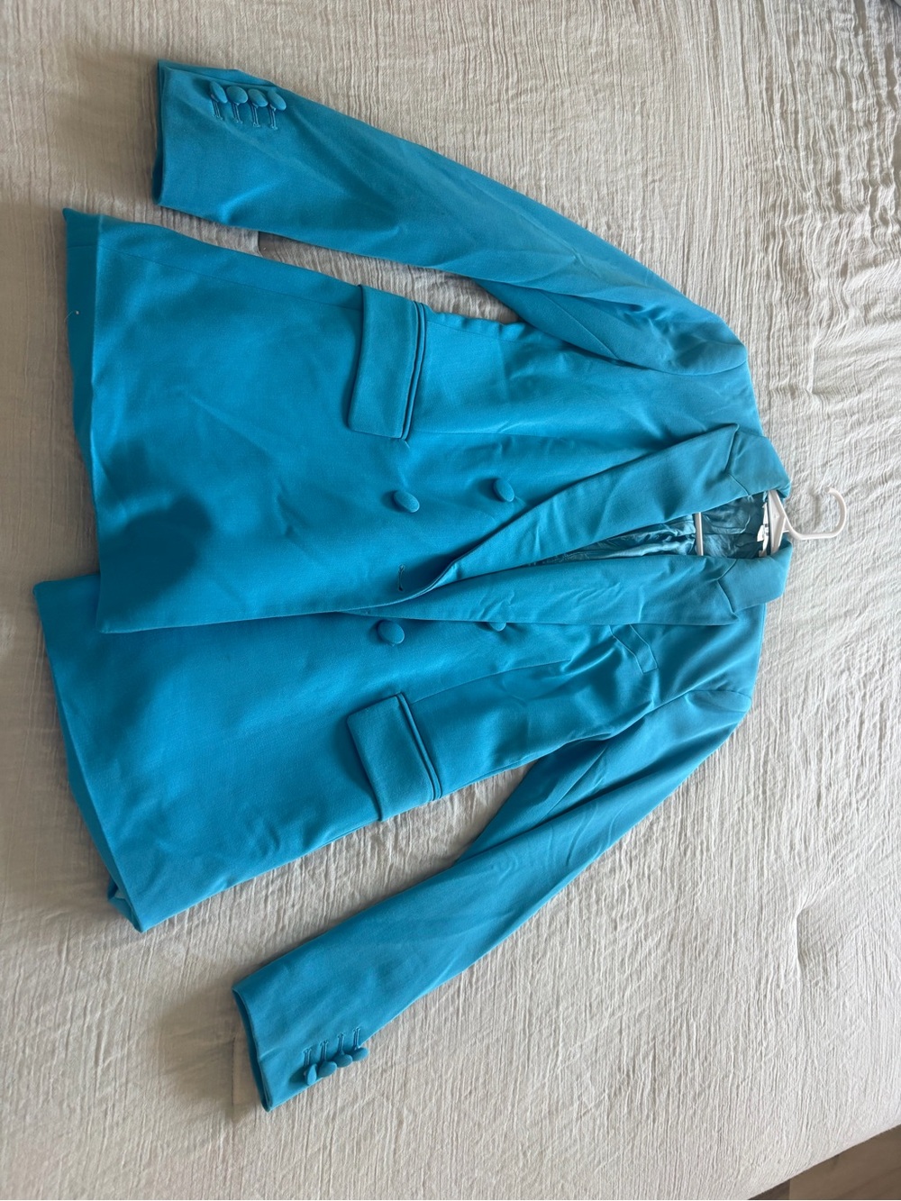 Turquoise Double-Breasted Women's Blazer Coat